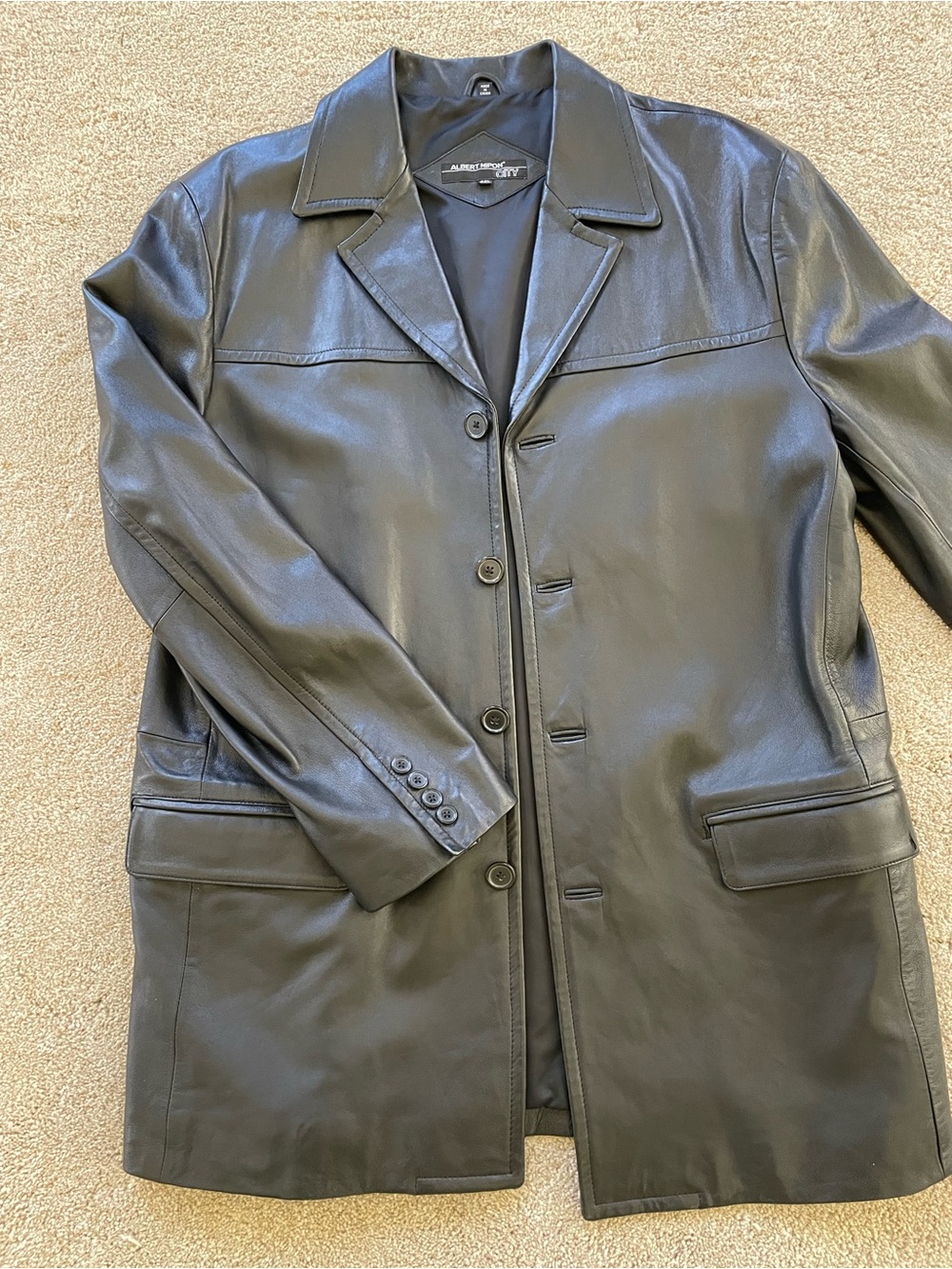 Albert Nipon Black Leather Trench Coat